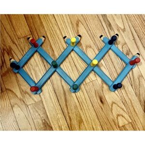 80's Children's  colorful Pencils Expandable Wooden Wall Rack 10 pegs
